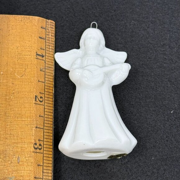Midwest Japan Ceramic Angel Ornament Instrument Guitar Banjo White Christmas VTG - Picture 3 of 4